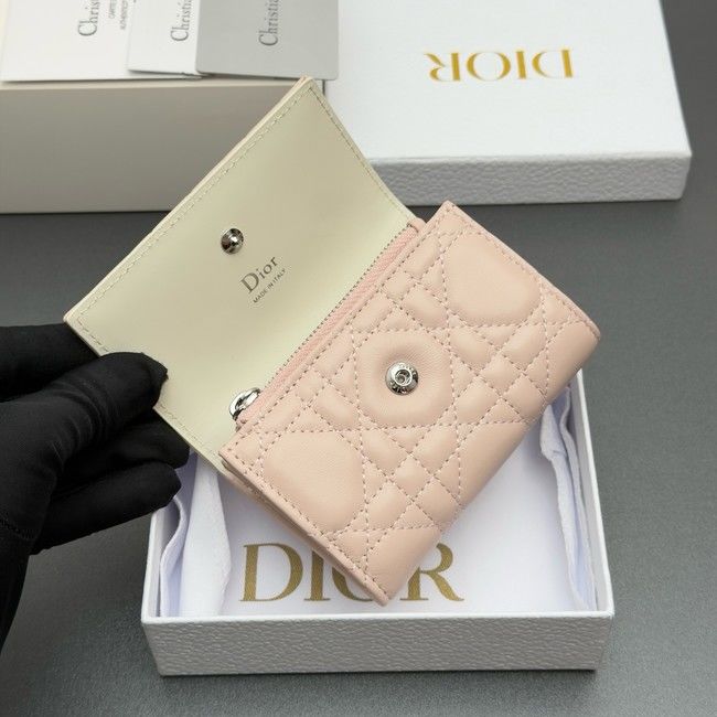 LADY DIOR LOTUS WALLET CANNAGE LAMBSKIN S2067 pink&white LADY DIOR LOTUS WALLET CANNAGE LAMBSKIN S2067 pink&white