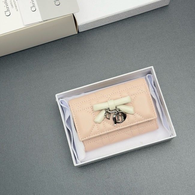 LADY DIOR LOTUS WALLET CANNAGE LAMBSKIN S2067 pink&white LADY DIOR LOTUS WALLET CANNAGE LAMBSKIN S2067 pink&white