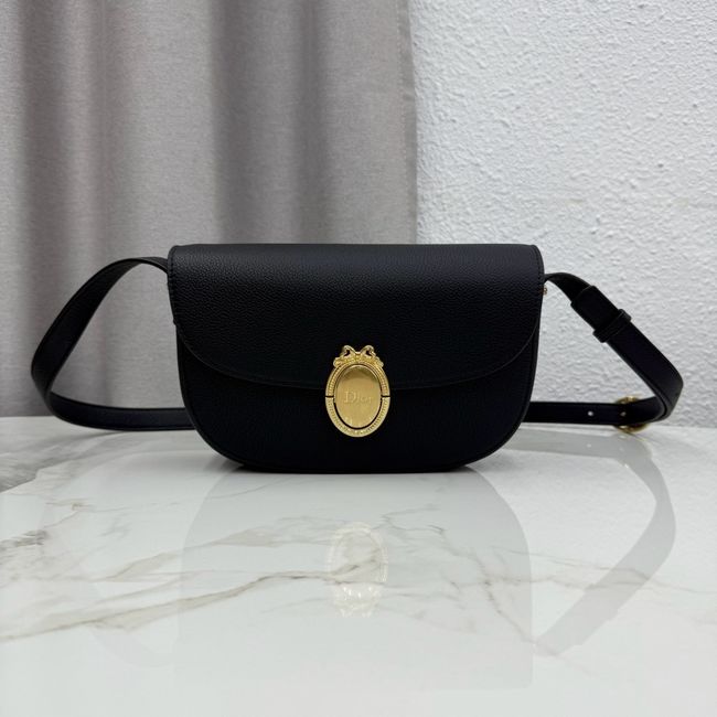 Medium Dior Medaillon Flap Bag Grained Calfskin M3920QD black Medium Dior Medaillon Flap Bag Grained Calfskin M3920QD black