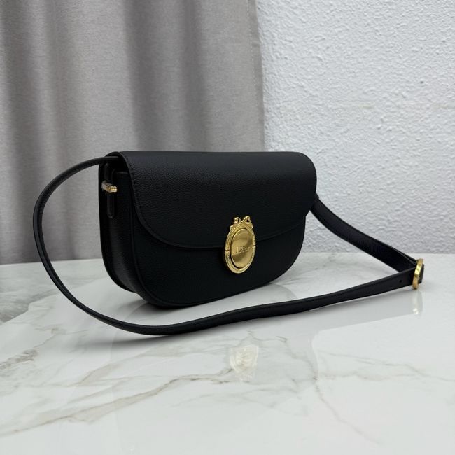 Medium Dior Medaillon Flap Bag Grained Calfskin M3920QD black Medium Dior Medaillon Flap Bag Grained Calfskin M3920QD black