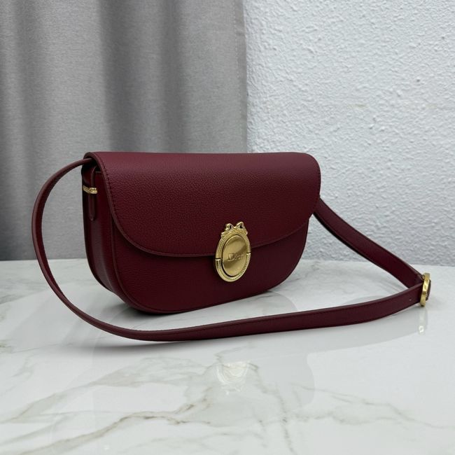 Medium Dior Medaillon Flap Bag Grained Calfskin M3920QD burgundy