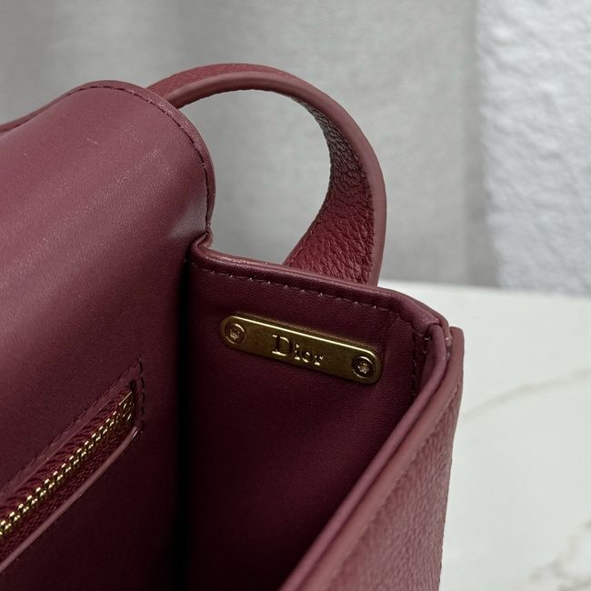 Medium Dior Medaillon Flap Bag Grained Calfskin M3920QD burgundy