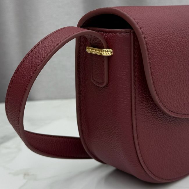 Medium Dior Medaillon Flap Bag Grained Calfskin M3920QD burgundy
