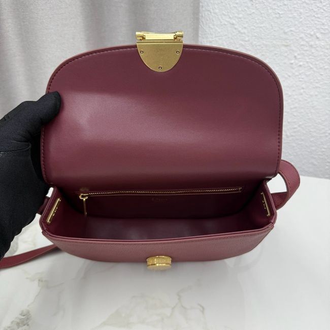 Medium Dior Medaillon Flap Bag Grained Calfskin M3920QD burgundy