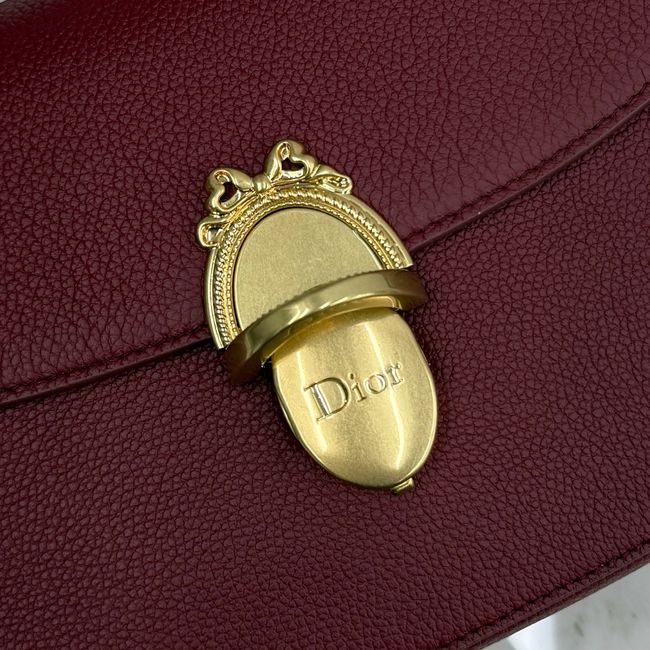 Medium Dior Medaillon Flap Bag Grained Calfskin M3920QD burgundy