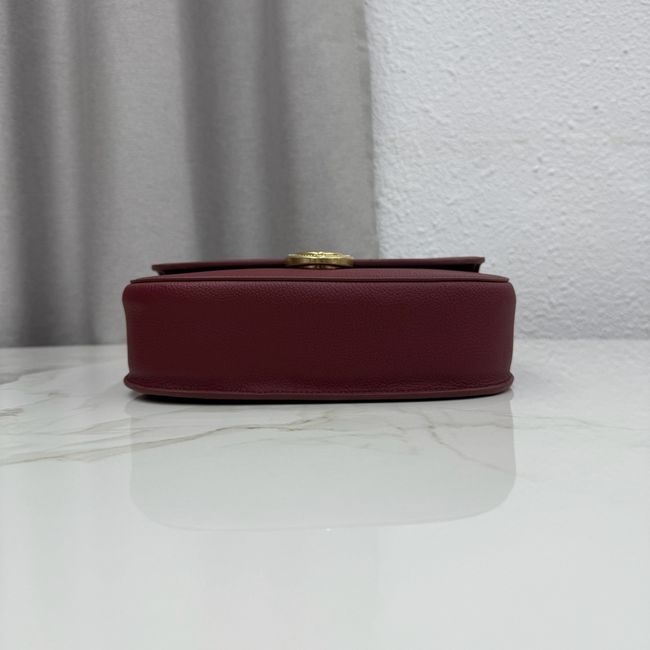 Medium Dior Medaillon Flap Bag Grained Calfskin M3920QD burgundy