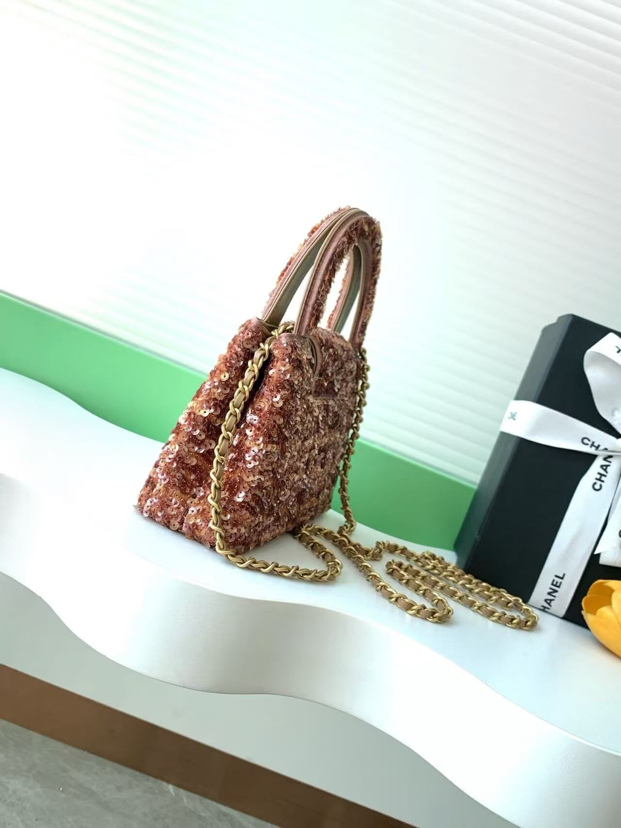 CHANEL Mini Shopping Bag Sequin Kelly Handle Bag AS4416 Brown CHANEL Mini Shopping Bag Sequin Kelly Handle Bag AS4416 Brown