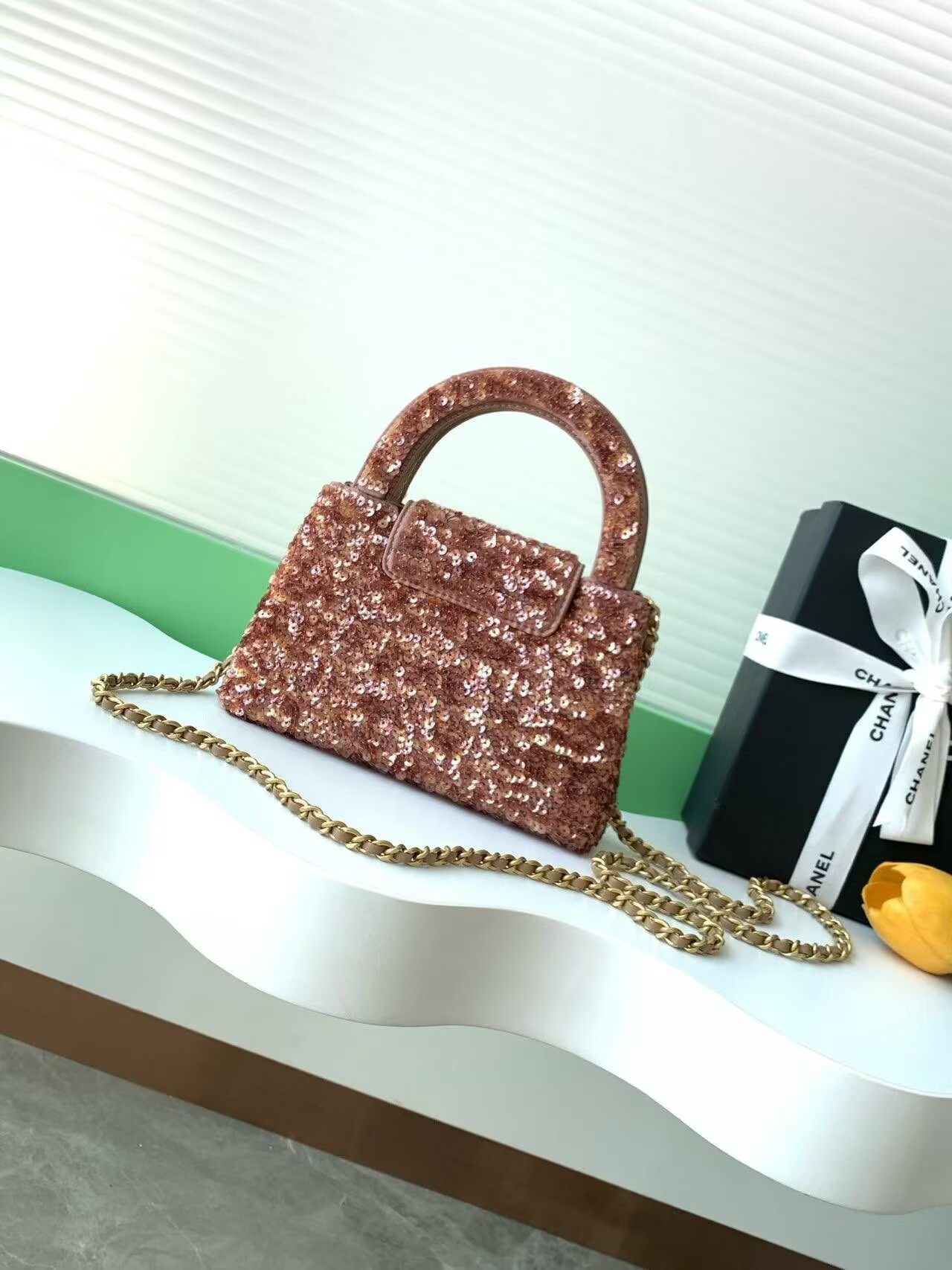 CHANEL Mini Shopping Bag Sequin Kelly Handle Bag AS4416 Brown CHANEL Mini Shopping Bag Sequin Kelly Handle Bag AS4416 Brown