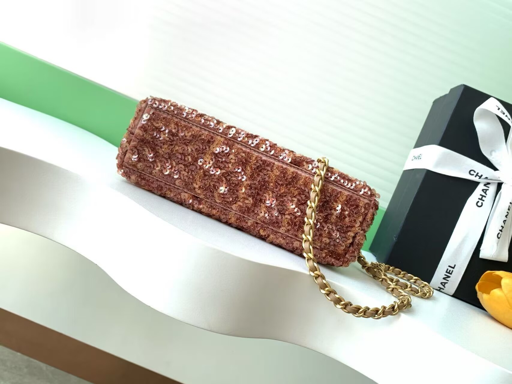 CHANEL Mini Shopping Bag Sequin Kelly Handle Bag AS4416 Brown CHANEL Mini Shopping Bag Sequin Kelly Handle Bag AS4416 Brown