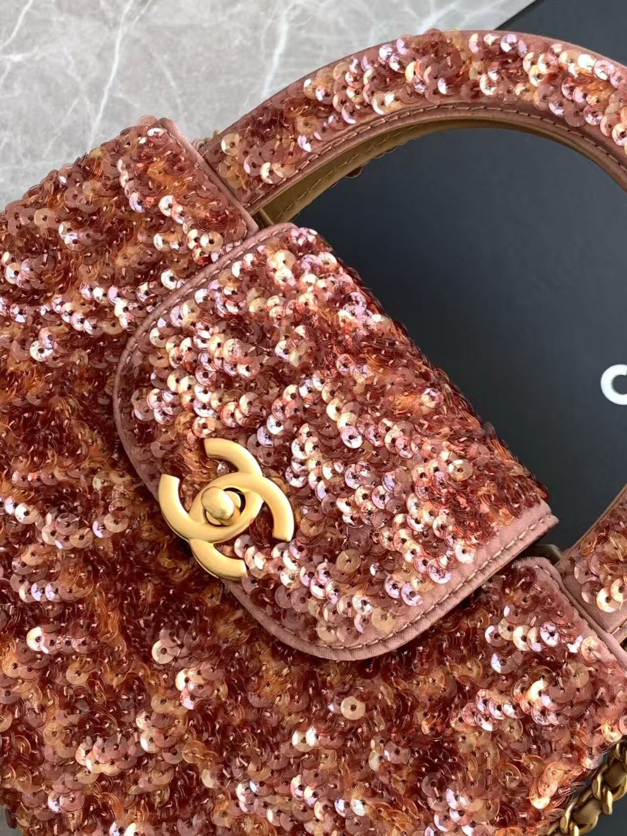 CHANEL Mini Shopping Bag Sequin Kelly Handle Bag AS4416 Brown CHANEL Mini Shopping Bag Sequin Kelly Handle Bag AS4416 Brown