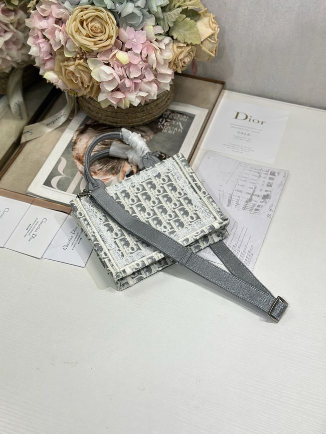 Mini Dior Book Tote with Strap Embroidery M1403PE light gray Mini Dior Book Tote with Strap Embroidery M1403PE light gray