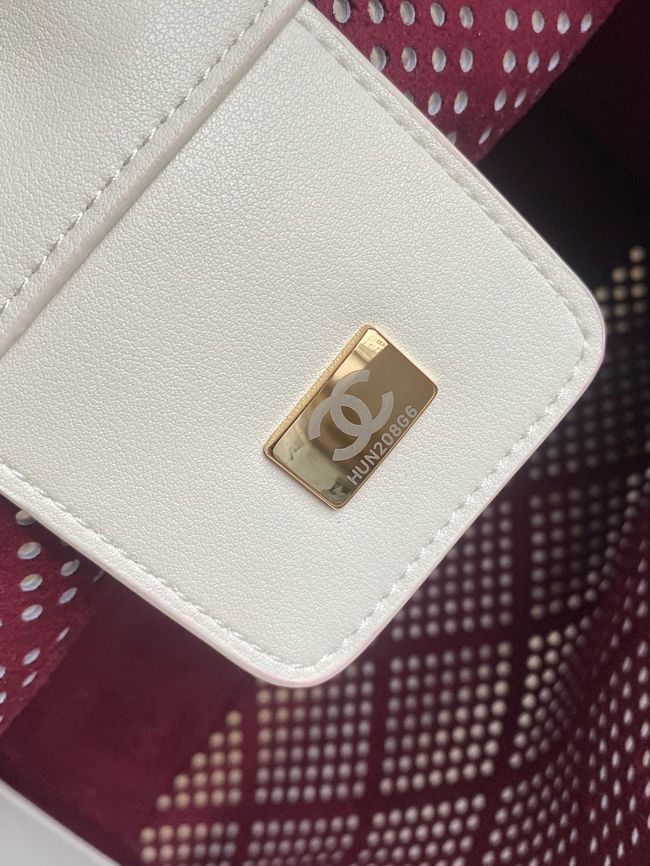 CHANEL 25 Small Handbag Perforated Calfskin AS5293 Ivory CHANEL 25 Small Handbag Perforated Calfskin AS5293 Ivory