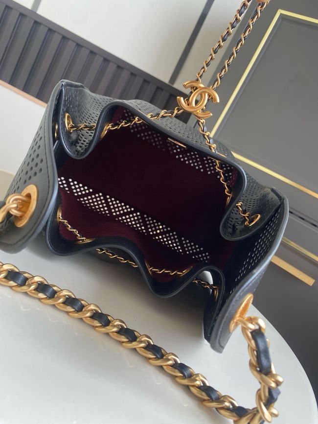 CHANEL 25 Small Handbag Perforated Calfskin AS5293 black CHANEL 25 Small Handbag Perforated Calfskin AS5293 black