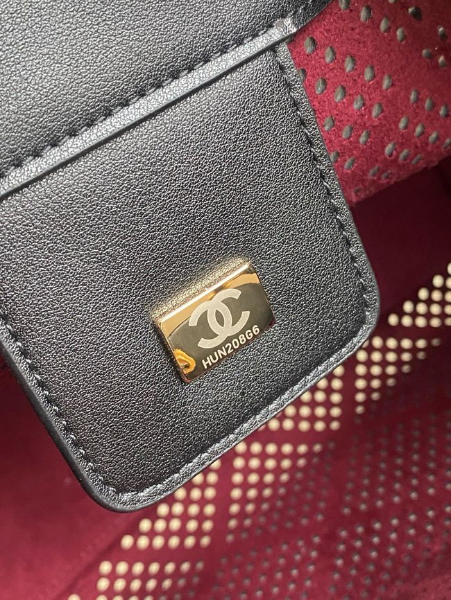 CHANEL 25 Small Handbag Perforated Calfskin AS5293 black CHANEL 25 Small Handbag Perforated Calfskin AS5293 black