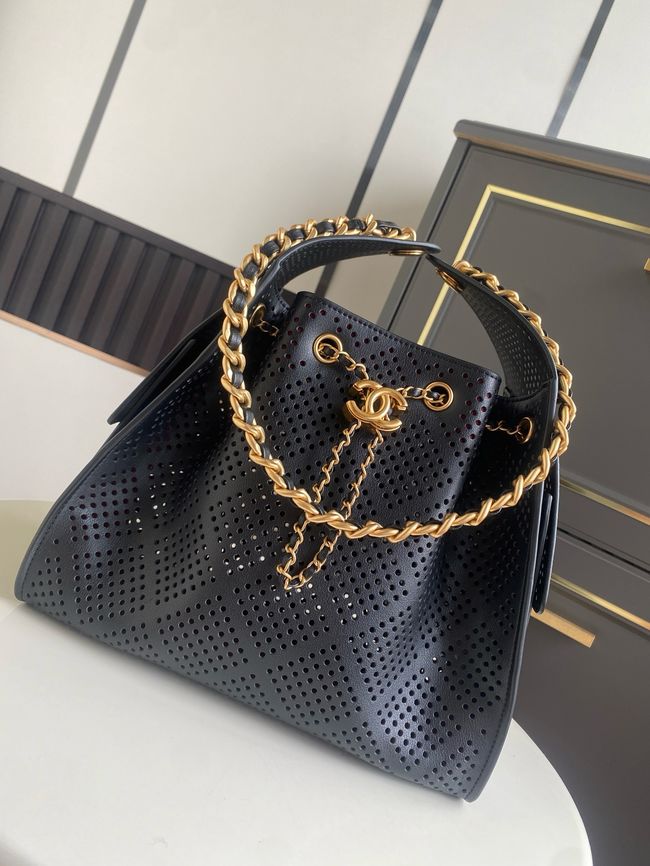 CHANEL 25 Small Handbag Perforated Calfskin AS5293 black CHANEL 25 Small Handbag Perforated Calfskin AS5293 black