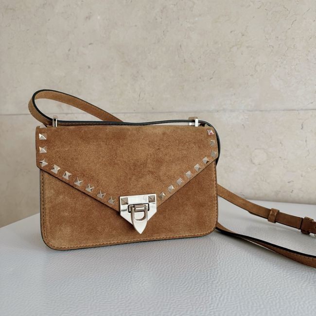 VALENTINO ROCKSTUD Small suede Shoulder Bag B0T76 brown