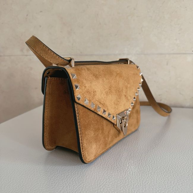 VALENTINO ROCKSTUD Small suede Shoulder Bag B0T76 brown