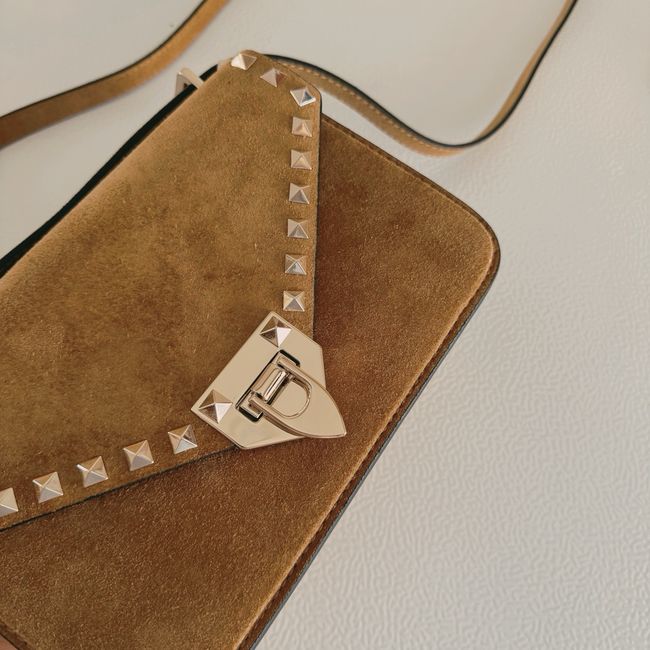 VALENTINO ROCKSTUD Small suede Shoulder Bag B0T76 brown
