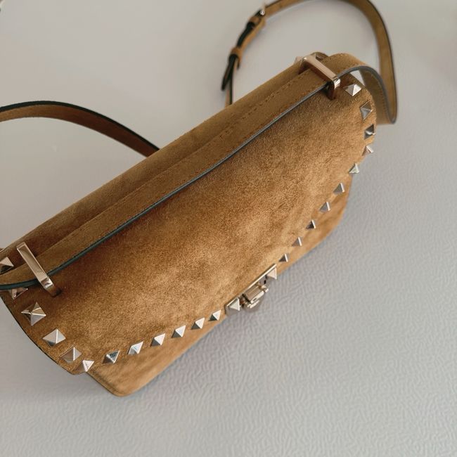 VALENTINO ROCKSTUD Small suede Shoulder Bag B0T76 brown