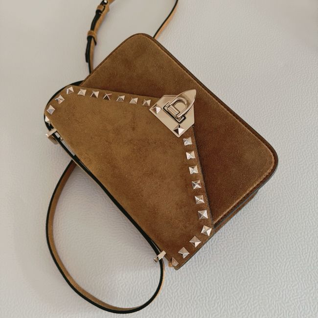 VALENTINO ROCKSTUD Small suede Shoulder Bag B0T76 brown