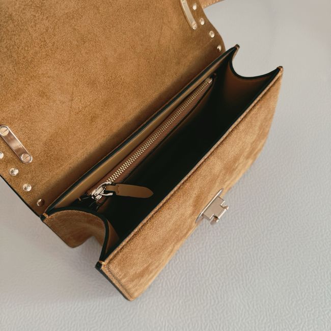 VALENTINO ROCKSTUD Small suede Shoulder Bag B0T76 brown