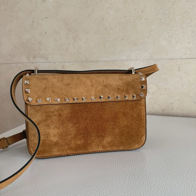 VALENTINO ROCKSTUD Small suede Shoulder Bag B0T76 brown