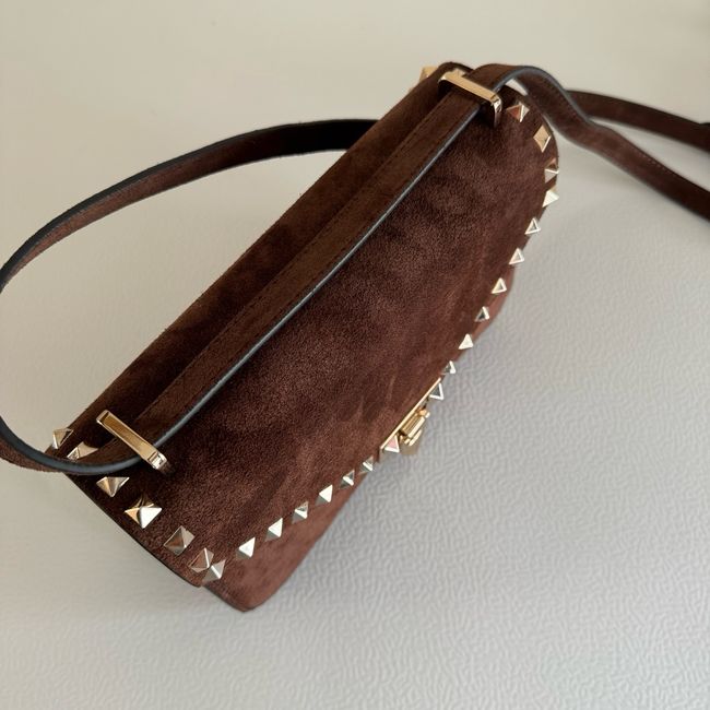 VALENTINO ROCKSTUD Small suede Shoulder Bag B0T76 dark brown
