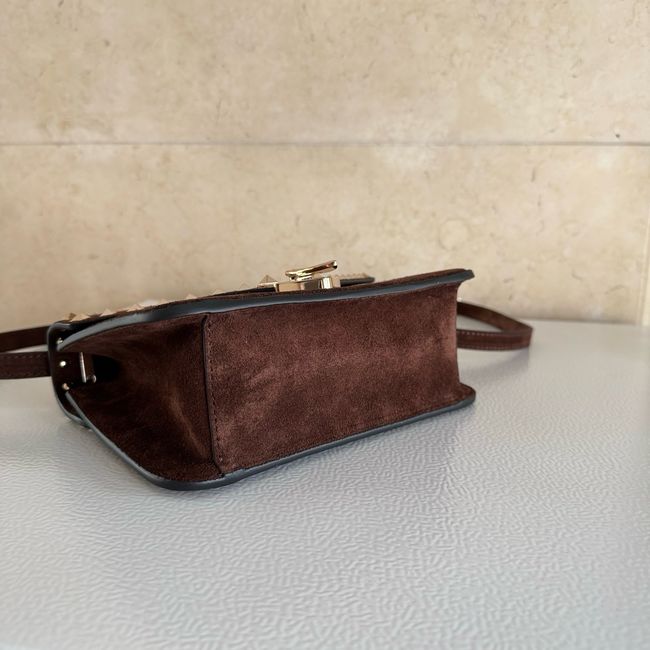 VALENTINO ROCKSTUD Small suede Shoulder Bag B0T76 dark brown