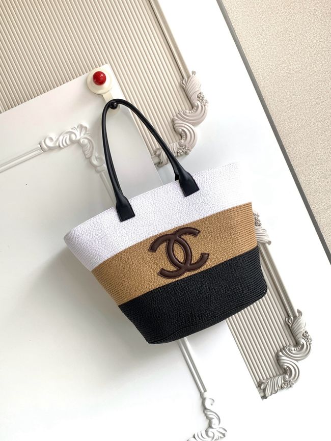 CHANEL Maxi Shopping Bag AS6148 White& Dark Beige & Black CHANEL Maxi Shopping Bag AS6148 White& Dark Beige & Black