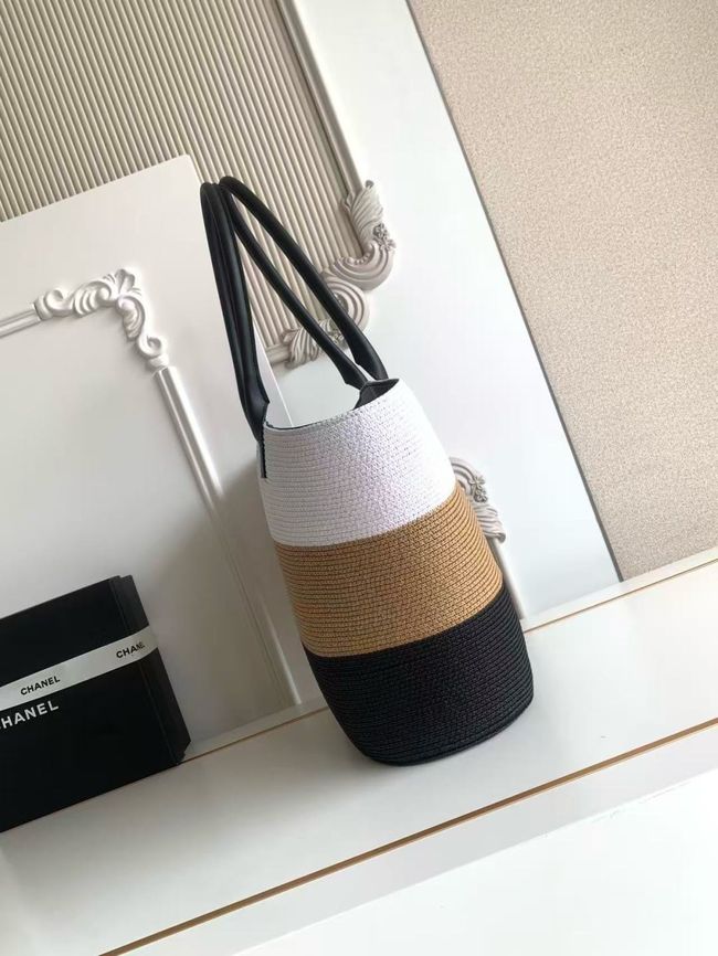 CHANEL Maxi Shopping Bag AS6148 White& Dark Beige & Black CHANEL Maxi Shopping Bag AS6148 White& Dark Beige & Black