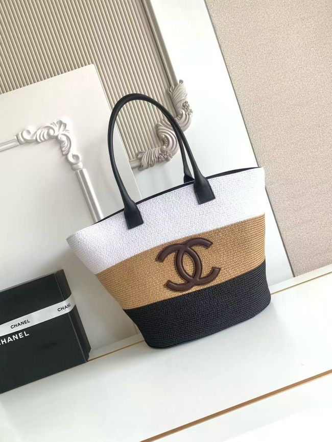 CHANEL Maxi Shopping Bag AS6148 White& Dark Beige & Black CHANEL Maxi Shopping Bag AS6148 White& Dark Beige & Black