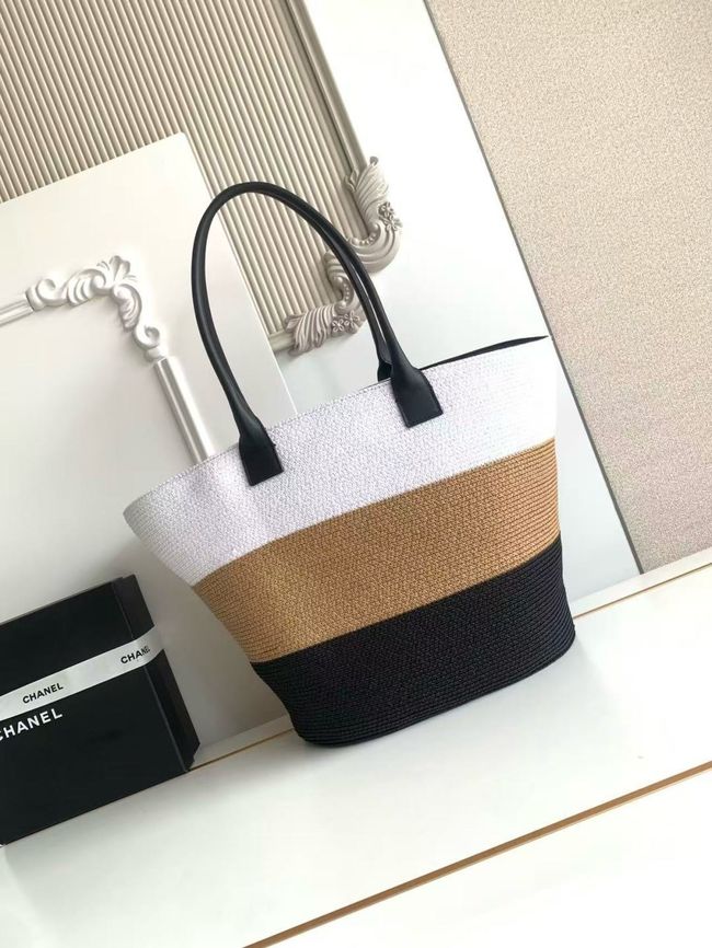 CHANEL Maxi Shopping Bag AS6148 White& Dark Beige & Black CHANEL Maxi Shopping Bag AS6148 White& Dark Beige & Black