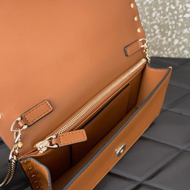 VALENTINO Rockstud calfskin chain bag SHI098 brown VALENTINO Rockstud calfskin chain bag SHI098 brown