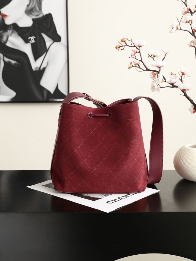 Chanel Suede Calfskin Bucket Bag AS6584 burgundy Chanel Suede Calfskin Bucket Bag AS6584 burgundy