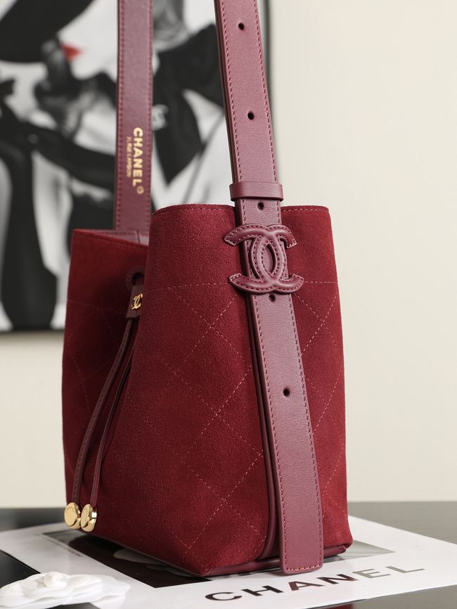Chanel Suede Calfskin Bucket Bag AS6537 burgundy Chanel Suede Calfskin Bucket Bag AS6537 burgundy