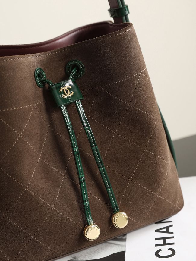 Chanel Suede Calfskin Bucket Bag AS6537 dark brown Chanel Suede Calfskin Bucket Bag AS6537 dark brown