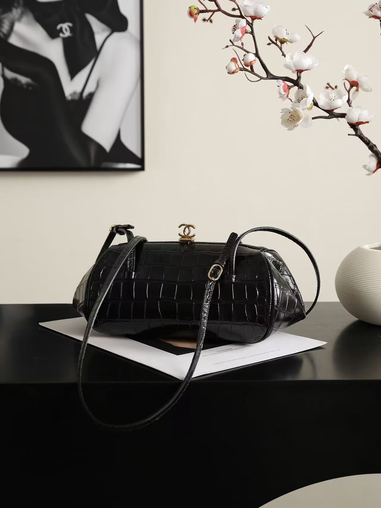 Chanel Clutch With Leather Strap Crocodile Embossed Calfskin & Gold-Tone Metal Black AP5360 Chanel Clutch With Leather Strap Crocodile Embossed Calfskin & Gold-Tone Metal Black AP5360