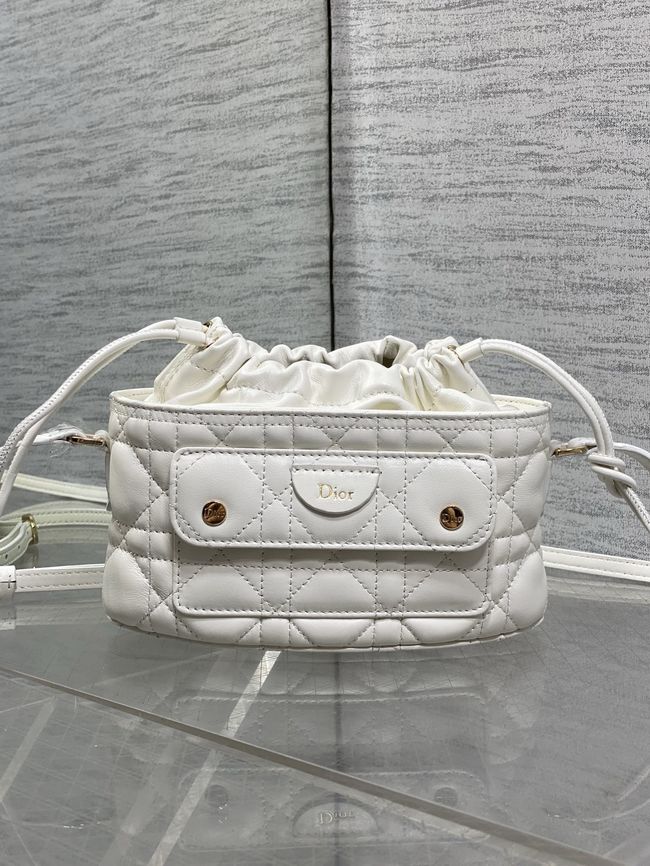 Dior Adiorable Mini Bucket Bag Cannage Lambskin S2426 white