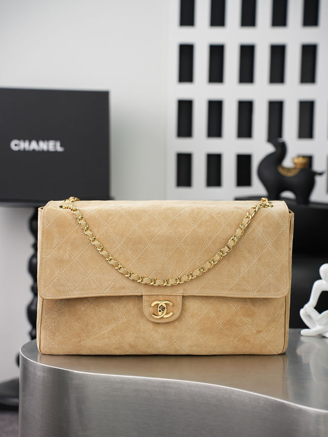 CHANEL Maxi Flapbag Suede Calfskin AS6233 apricot
