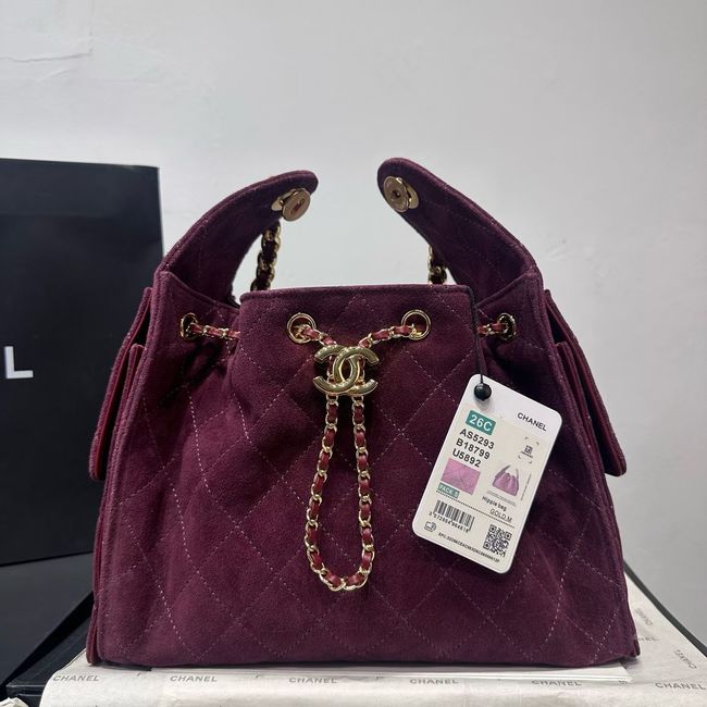 CHANEL 25 Small Handbag Suede AS5293 Burgundy CHANEL 25 Small Handbag Suede AS5293 Burgundy