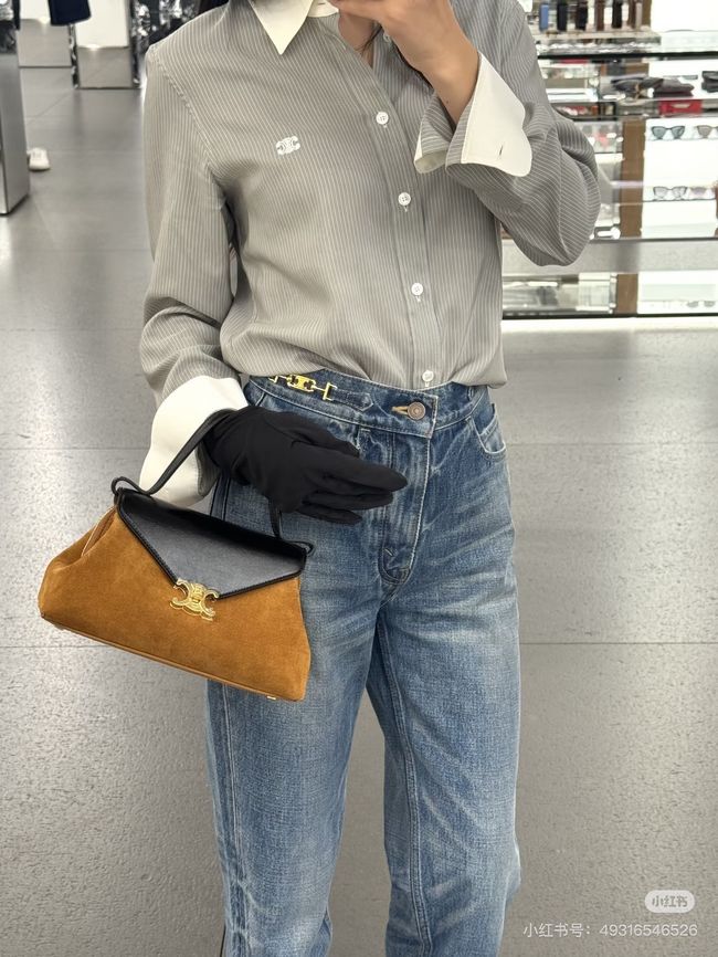 CELINE FLAIR IN GRAINED CALFSKIN L10BF5 Suede CREAMY & black CELINE FLAIR IN GRAINED CALFSKIN L10BF5 Suede CREAMY & black
