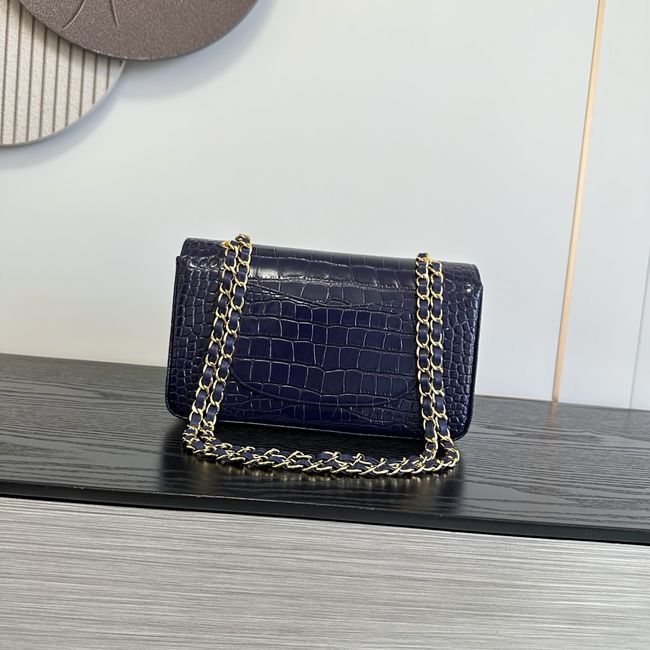 Chanel Small Flap Bag Crocodile Embossed 1112 dark blue&gold