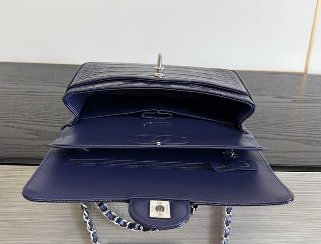 Chanel Small Flap Bag Crocodile Embossed 1112 dark blue&silver