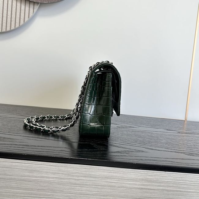 Chanel Small Flap Bag Crocodile Embossed 1112 green&silver