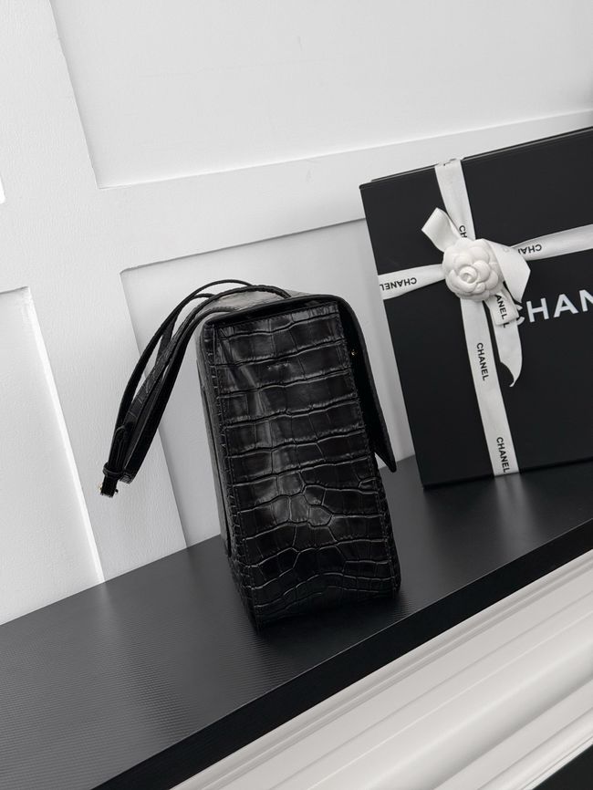 Chanel Crocodile Embossed Maxi Flapbag Calfskin AS6233 Black
