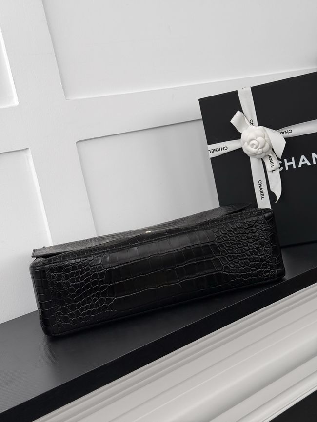 Chanel Crocodile Embossed Maxi Flapbag Calfskin AS6233 Black