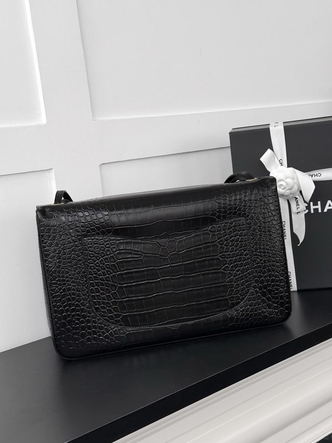 Chanel Crocodile Embossed Maxi Flapbag Calfskin AS6233 Black