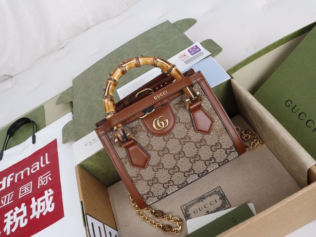 Gucci Diana embroidered small tote bag 675800 brown
