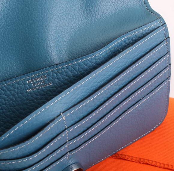Hermes Dogon Togo Leather Wallet Travel Case A808 Blue Hermes Dogon Togo Leather Wallet Travel Case A808 Blue