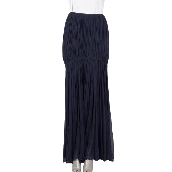 Chloé Ruffled Flared Chiffon Maxi Silk Skirt Deep Navy